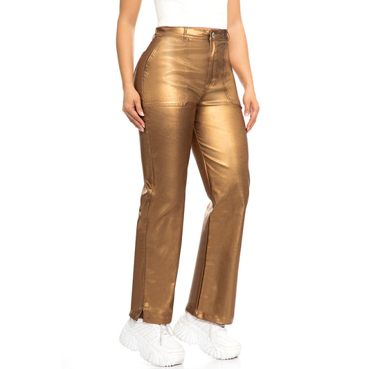 Ref 6141-2, Pantalon straight leg efecto cuero, color cobre