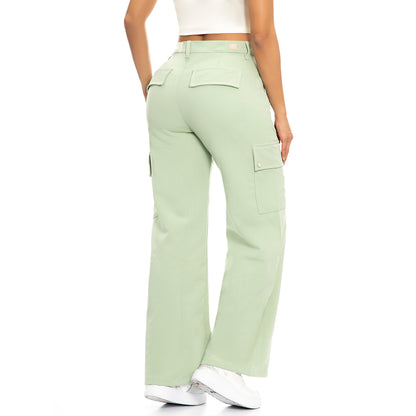 Ref 6143-1, Pantalon Straight leg Palazzo cargo, color verde