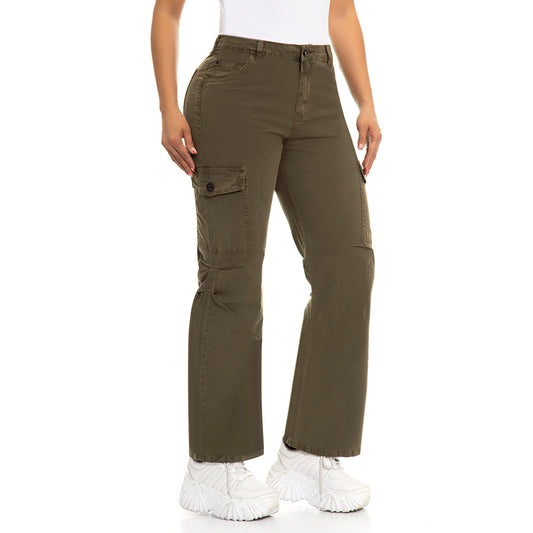 Ref 6162, Pantalon Straight leg cargo, color verde
